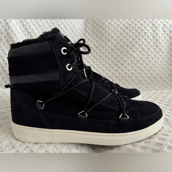 Tecnica Moon Boots Mercury High Paris Boot Black Suede Leather Faux Fur Size 10 - Picture 6 of 15